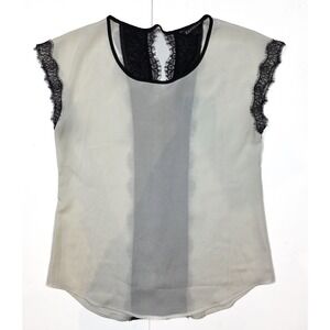 EXPRESS White Sheer & Black Lace Round Neck Sleveless Tunic Women's Size Medium‎